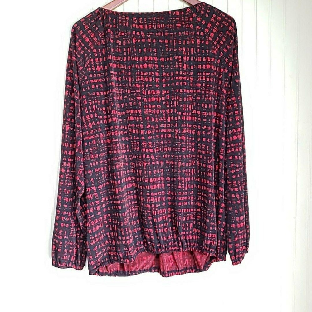 MICHAEL Michael Kors Blouse Womens Plus 1X Red Scoop Neck Long Sleeve Tunic Top - Picture 3 of 8